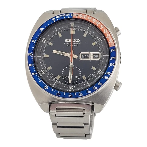 Seiko 6139-6002 Pogue Automatic Chronograph Men's Watch Blue Dial (Working)