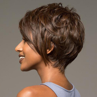 Short Brown Synthetic Hair Natural Wigs for Women Pixie Cut Wig No Lace Soft Wig