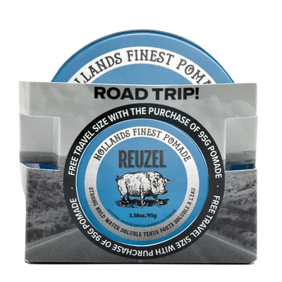 Reuzel Road Trip Blue Pomade Water Soluble Strong Hold High Shine 95g & Free 35g