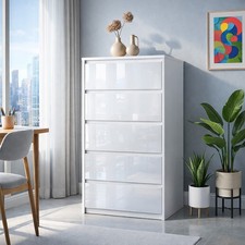 5 Drawer Handleless High Gloss Chest – Modern Bedroom Storage Unit