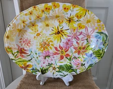 New Bright Floral Melamine 18"x13" Serving Tray Platter