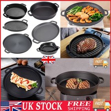 Cast Iron Griddle Grill Plate Cooking BBQ Skillet Roasting Frying Pan Safe Oven