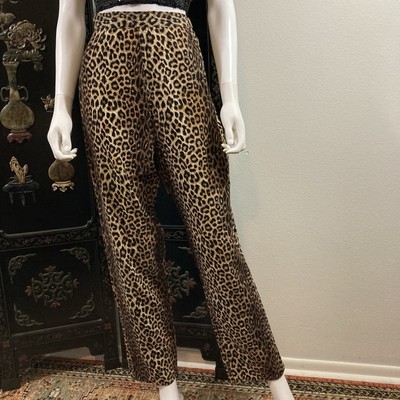 Vintage 70s Leopard Print Corduroy Pants, Relaxed Fit, High