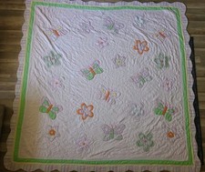 PINK BUTTERFLY Pottery Barn Kids Quilt COVERLET BEDSPREAD Pink 84X84 CHECK PICS