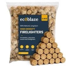 200 Wood Wool Ecoblaze Natural Firelighters - 3.4kg of High Density Long Burning 0.06 per lighter