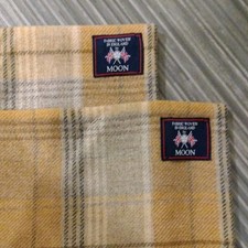 Marks & Spencer Moon Tweed Cushion Covers Yellow Beige Tartan Pair 45 x 45cm