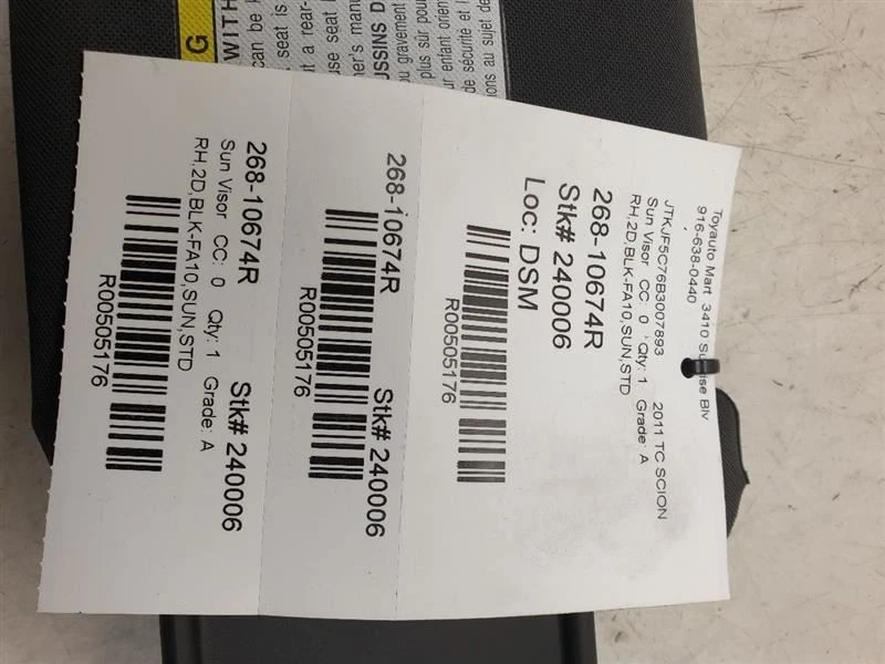 11-13 SCION TC PARASOL LADO PASAJERO PARASOL Foto 3 de 4