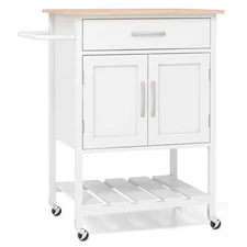 Rolling Kitchen Island Cart with Drawer 2-Door Storage Cabinet Bottom Tray