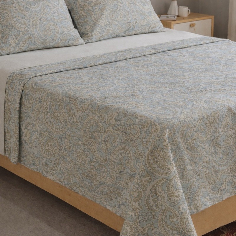 Ralph Lauren Full  Double Sheet Set 4 Pc Paisley Blue Green Cream Coral Beach