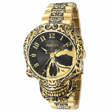 Invicta Artist Series Skull Men's 50mm Gold Skeleton Quartz Watch 35109