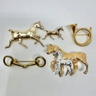 Vintage Horse Brooch Costume Jewelry Lot 5 Pins Gold & Silver Tone Equestrian