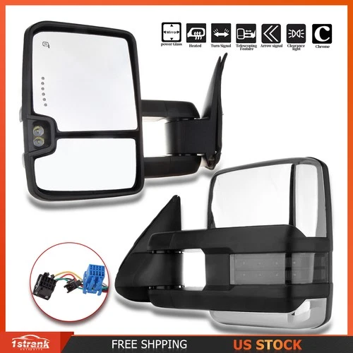 For 03-07 Chevy GMC Towing Mirrors Chrome Side Power Heated LED Signal Lamp Pair