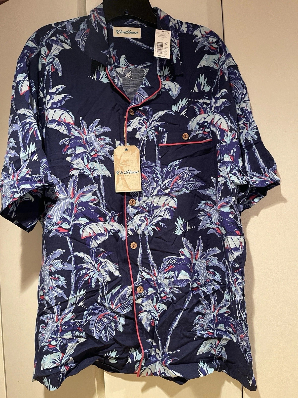Roundtree & Yorke Men's Caribbean Hawaiian Shirt Blue Fuchsia L Rayon $70
