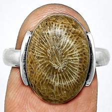 Natural Flower Fossil Coral 925 Sterling Silver Ring s.8 Jewelry R-1173