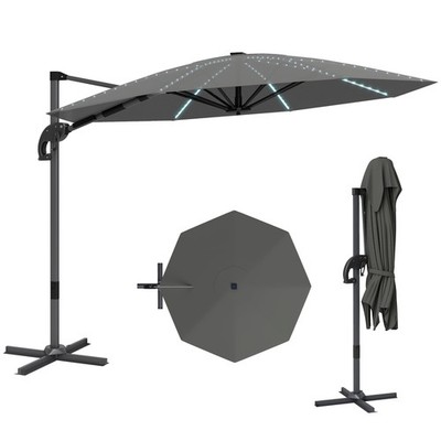 Alu Ampelschirm LED Solar Ø300 cm höhenverstellbar Sonnenschirm mit Kurbel
