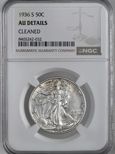 1936-S  50C WALKING LIBERTY HALF DOLLAR NGC AU DETAILS "CLEANED" #8405242-032