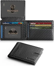 Slim RFID Leather Wallet for Men 2 ID Windows Gift Box Included