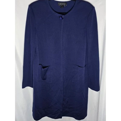 St. John Purpley Navy Single-Button Santana Knit Long Jacket Blazer, Sz 10
