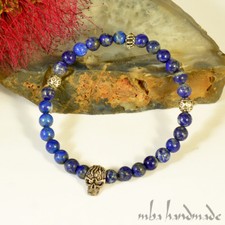 MEN'S LAPIS LAZULI BRACELET NATURAL GENUINE GEMSTONE BEADED STRECH FLEXIBLE MASK