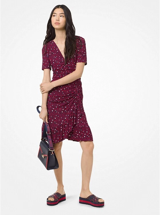 Michael Kors Heart Print Ruched Matte Jersey Dress size XXS