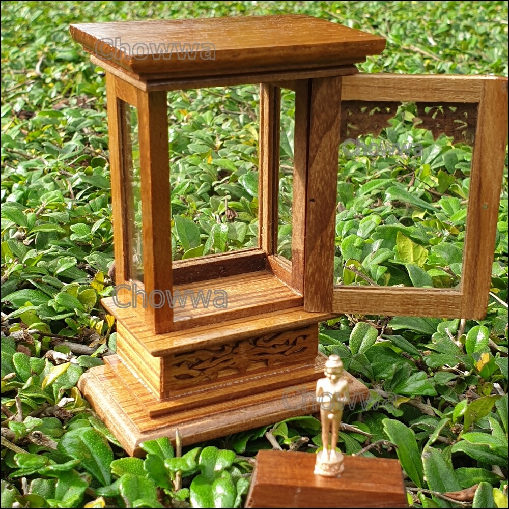 Small Wooden Display Case Curio Cabinet Square Glassed Miniature Figure ...