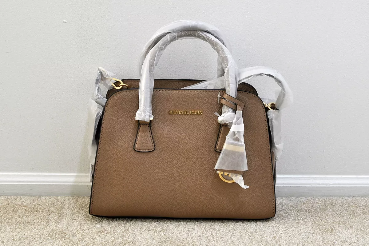 NWT MICHAEL Michael Kors Harper Medium Leather Satchel in Dark Khaki MSRP 358