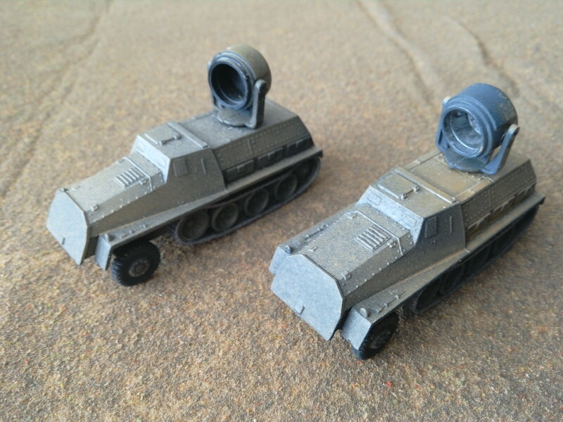 SALE  1/87? painted plastic WWII German Searchlight Halftracks x2