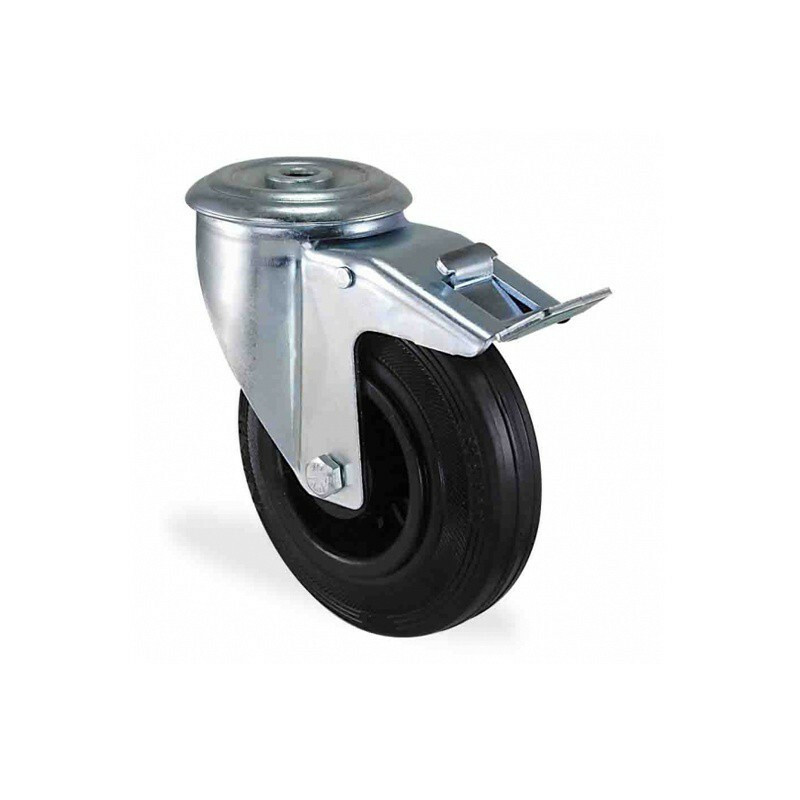 Roulette oeil 200mm frein caoutchouc noir pour stopper les vibrations de 220kg