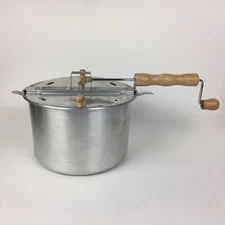 Whirley Pop Stove Top Popcorn Popper Aluminum Wooden Hand Crank/Handle Used