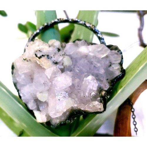 Huge Quartz and prehnite crystal necklace handmade gothic fantasy style jewelry - Picture 2 of 12