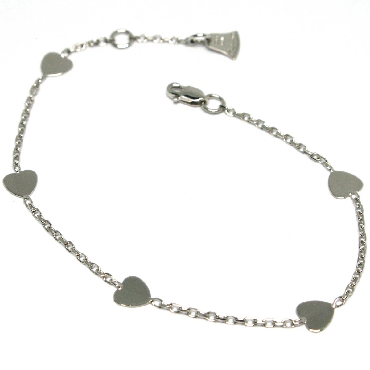 Bracelet White Gold 18K 750 Hearts Plates Heart Length 14 16 CM