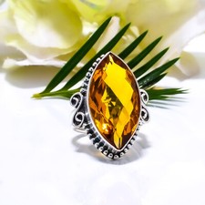 Yellow Citrine Gemstone 925 Sterling Silver Ring Oxidize Jewelry Gift For Friend