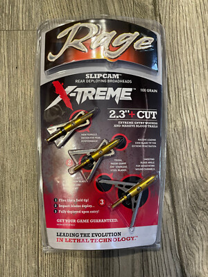Rage SLIPCAM Xtreme Extreme mechanical Broadheads 100 Grain 2.3'' HUGE CUT!!!