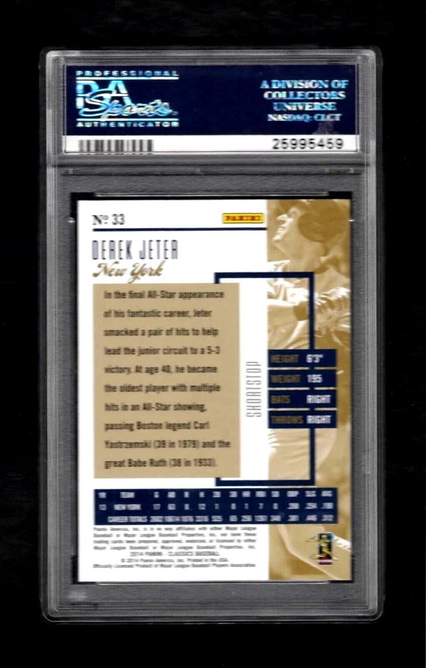 2014 Panini Classics #33 DEREK JETER HOF NY Yankees SP POP 17 PSA 10 GEM MINT - Image 2 of 2