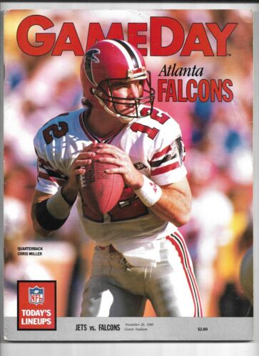 26 novembre 1989 Jets vs Falcons Gameday Football Program --Chris Miller In perfette condizioni - Foto 1 di 2
