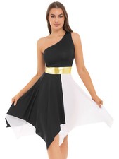 Women Tunic Sleeveless Costume Praise Dress Color Block Skirts Robe Praisewear
