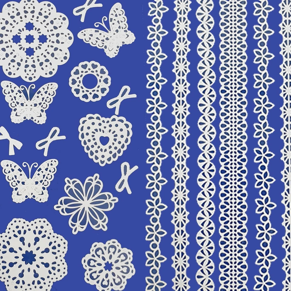 PEBBLE ELEVEN LACE WHITE STICKER SETS CRAFT BORDER EDGE TRIM PACK Self Adhesive Gift Card