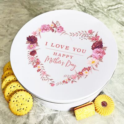 Personalisierte runde rosa I Love You Muttertag Keks Süßigkeiten Kuchen Leckerli Dose