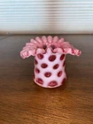 STUNNING VTG FENTON Cranberry Opalescent COIN DOT Art Glass Top Hat Vase 3"H