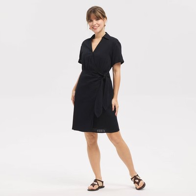 Women Short Sleeve Wrap Tie Mini Shirtdress - Universal Thread Black S