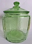 Vintage Anchor Hocking Ballerina Cameo Green Depression Glass COOKIE JAR & LID