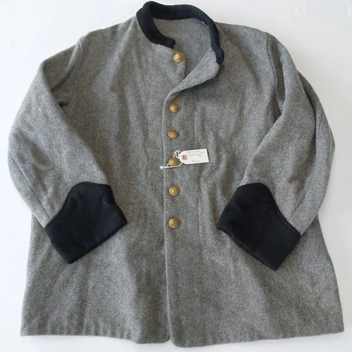 Repro Civil War CSA Gray Wool Sack Coat Trim CSA Buttons Size 52 Missing Button