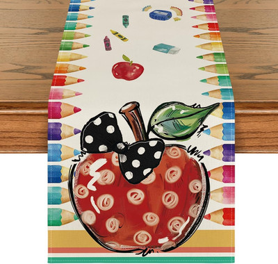 Colorful Pencil Crayons Back to School Table Runner, First Day of School Student