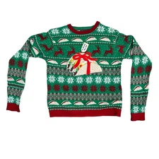 33 Degrees Ugly Christmas Sweater Green Taco Reindeer Snowflakes Size L