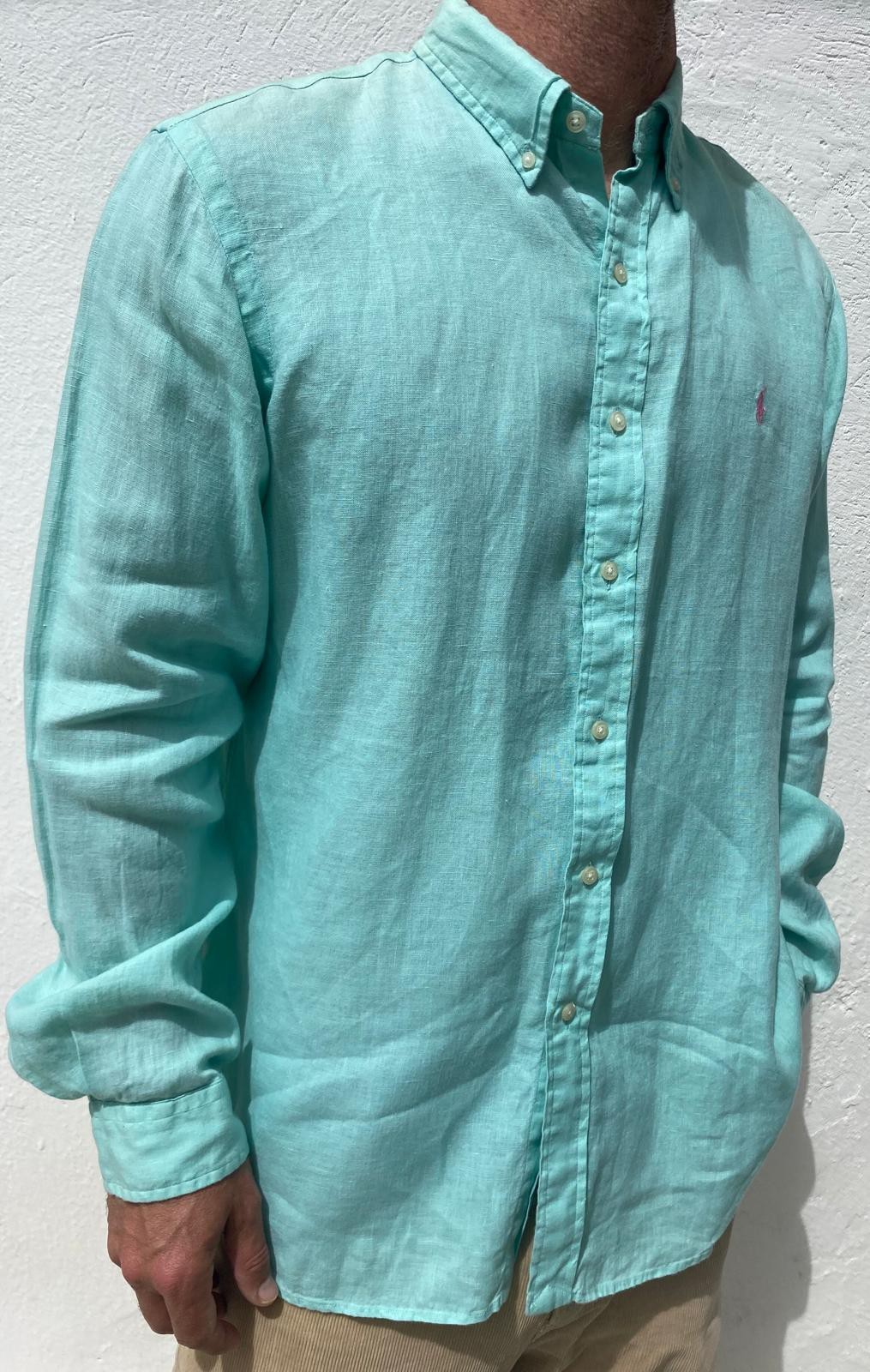 Ralph Lauren Men's Green Linen Shirt Size 42 UK Vintage RRP £150 image 4