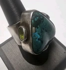 Vintage Heavy 925 Sterling Silver Turquoise Peridot ring sz 9  25.9g