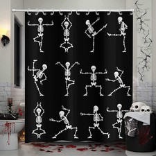 Halloween Shower Curtain, Cartoon Funny Skull Skeleton Dancing Bathroom Curta...