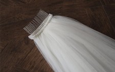 Ivory Floor Length Tulle Wedding Veil w/ Lace Applique Edge  Comb Attachment