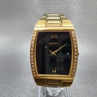 Seiko Tank Watch Men 30mm Black Dial Gold Tone Date 7n39-0bl0 New Battery