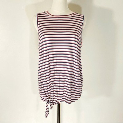 Cupio Red Blue & White Striped Tank Top w Knot Tie Size Large NWT